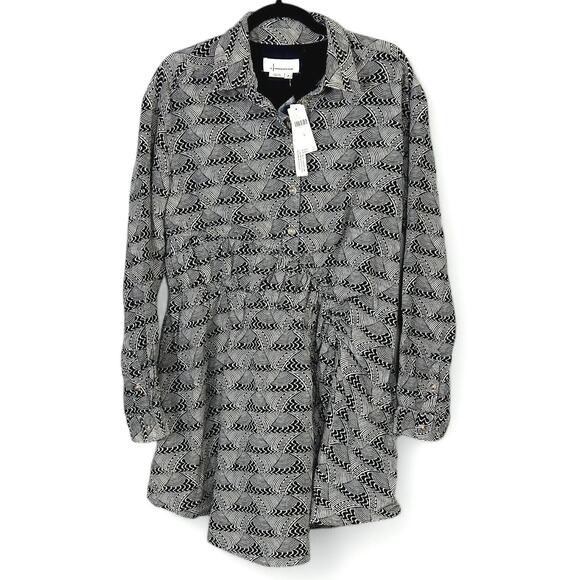 By Anthropologie Shirt Dress Size M Grey Bohocore Geometric Transitional - Picture 2 of 11